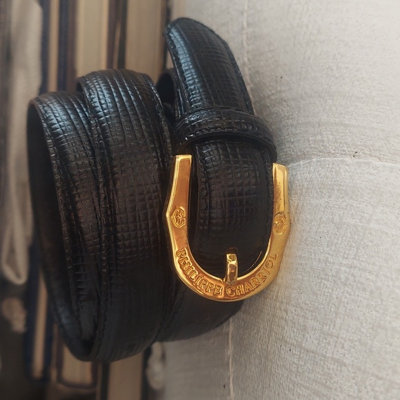 PHILIPPE CHARRIOL Black Gold Signature Classic Leather Belt - Picture 5 of 6